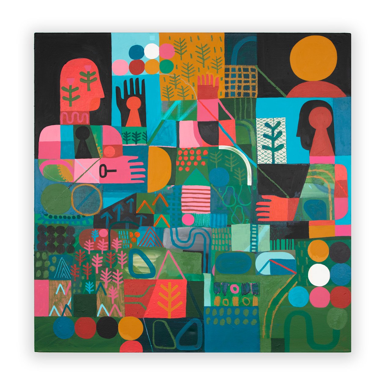 An Emotional Map Of A Celestial Body, 2023 (blandet maling og collage på lærred) af David Shillinglaw