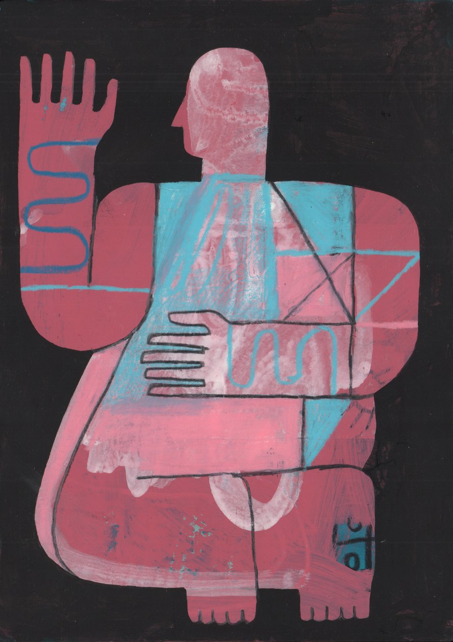 Black And Blue 5, 2023 (blandet maling på papir) af David Shillinglaw
