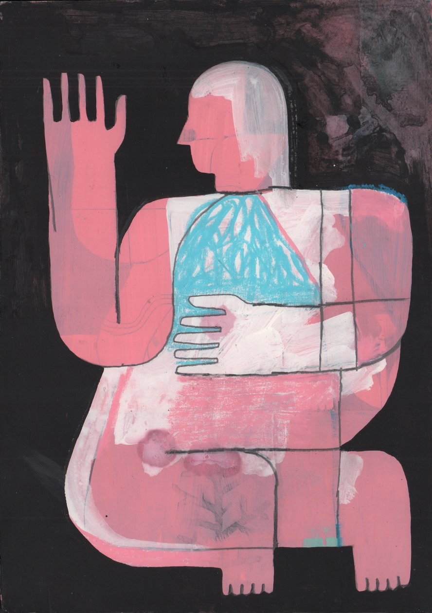 Black And Blue 7, 2023 (blandet maling på papir) af David Shillinglaw