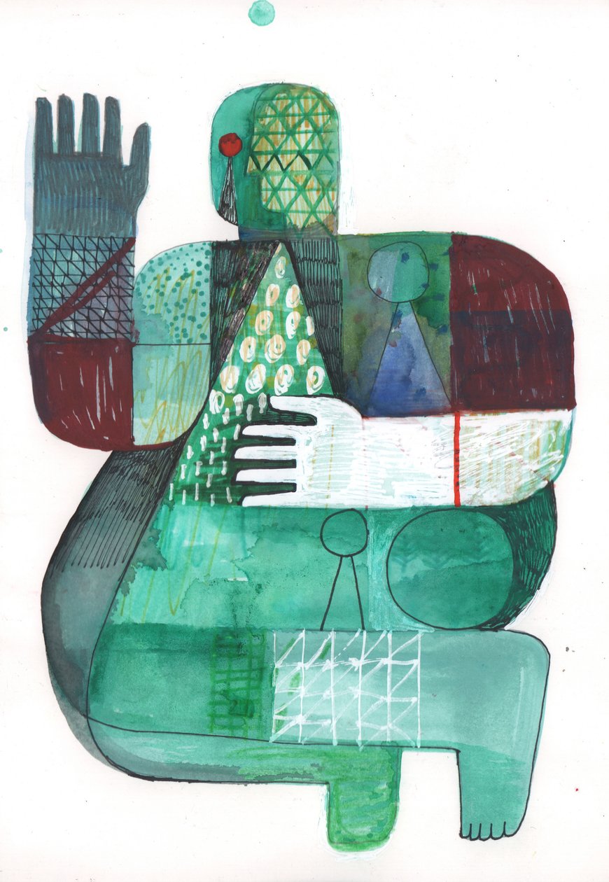 Bodies of Land and Water 1, 2023 (blandet maling på papir) af David Shillinglaw