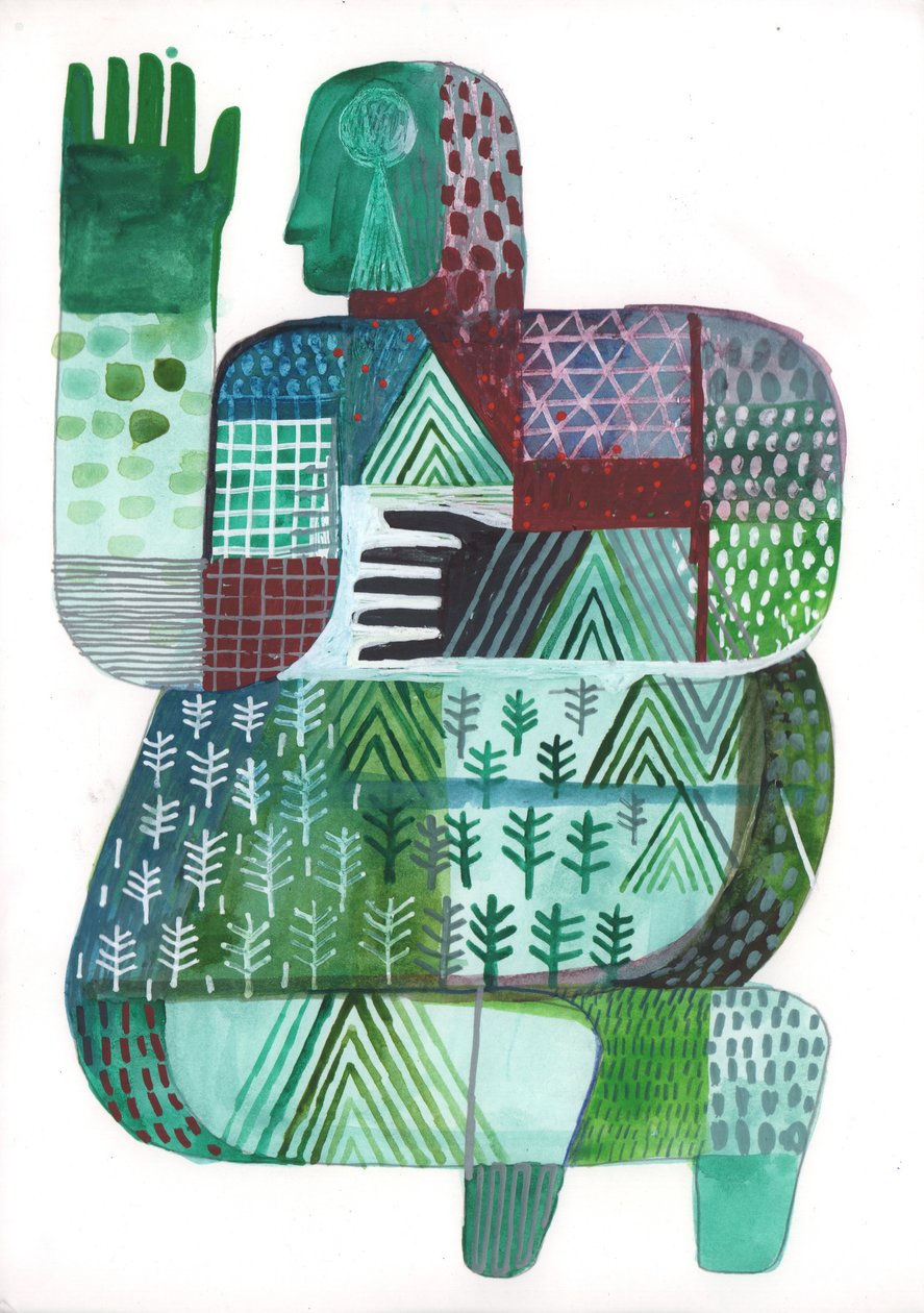 Bodies of Land and Water 3, 2023 (blandet maling på papir) af David Shillinglaw