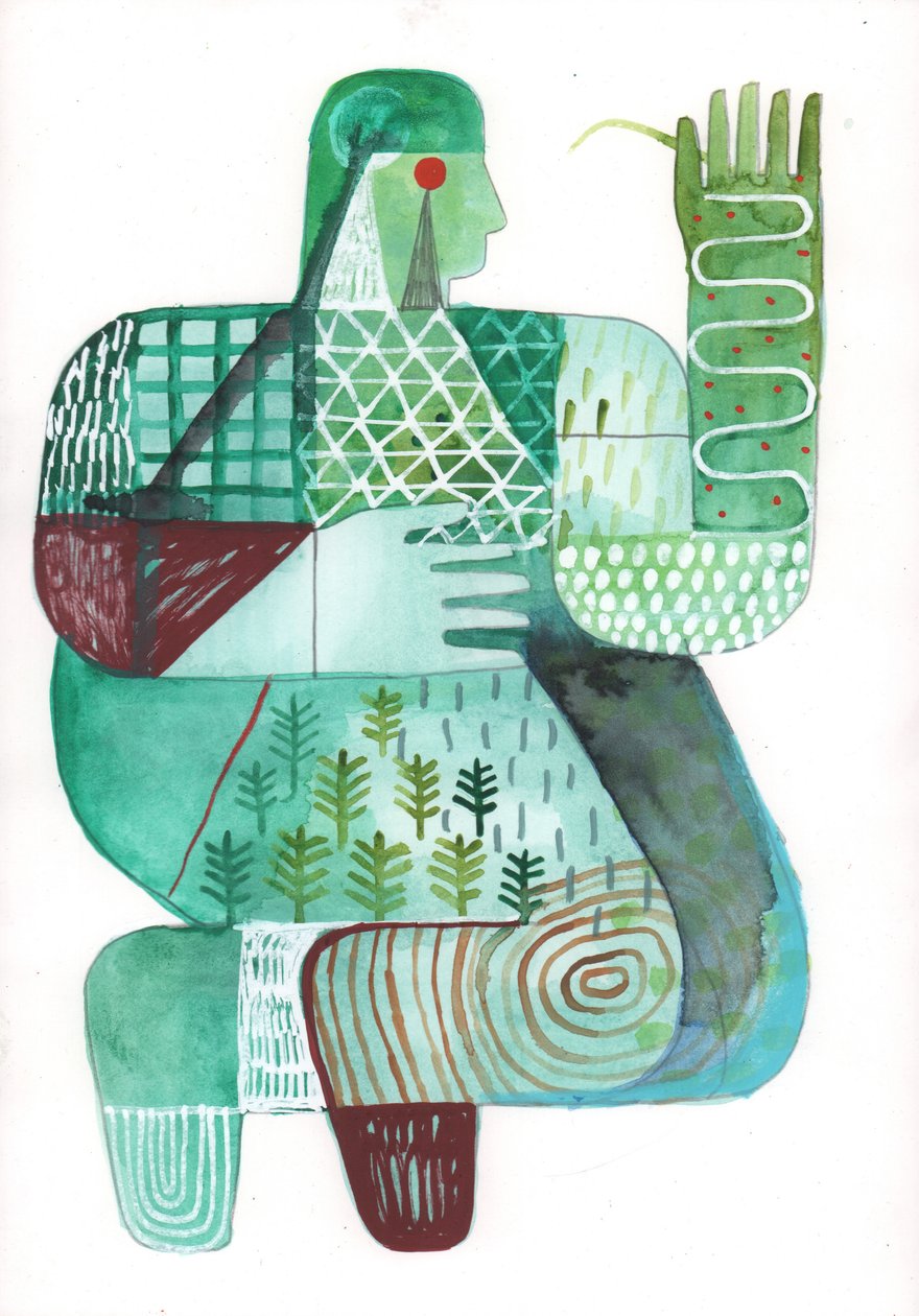 Bodies of Land and Water 4, 2023 (blandet maling på papir) af David Shillinglaw