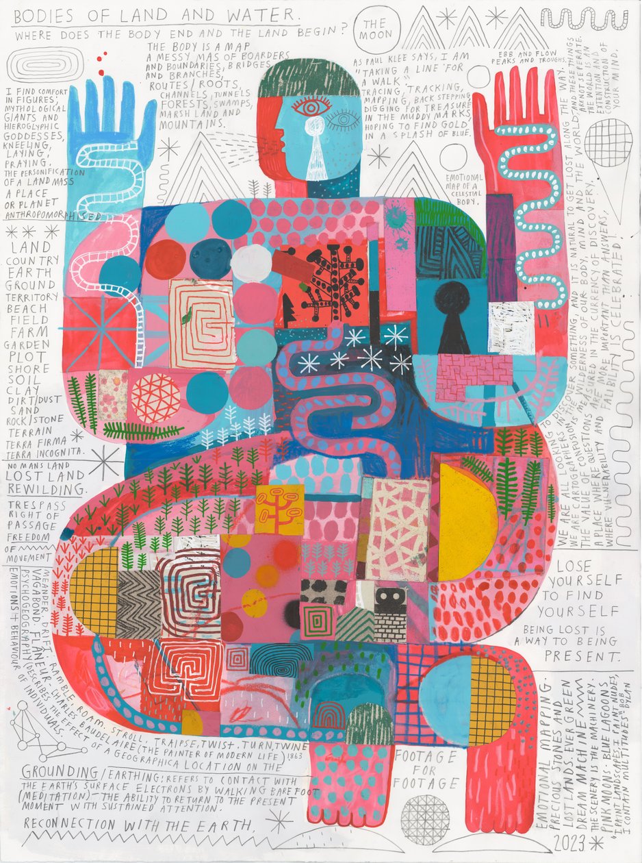 Body Scan 3, 2023 (akryl og blyant på papir) af David Shillinglaw
