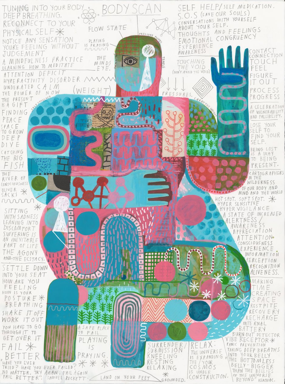 Body Scan 4, 2023 (akryl og blyant på papir) af David Shillinglaw