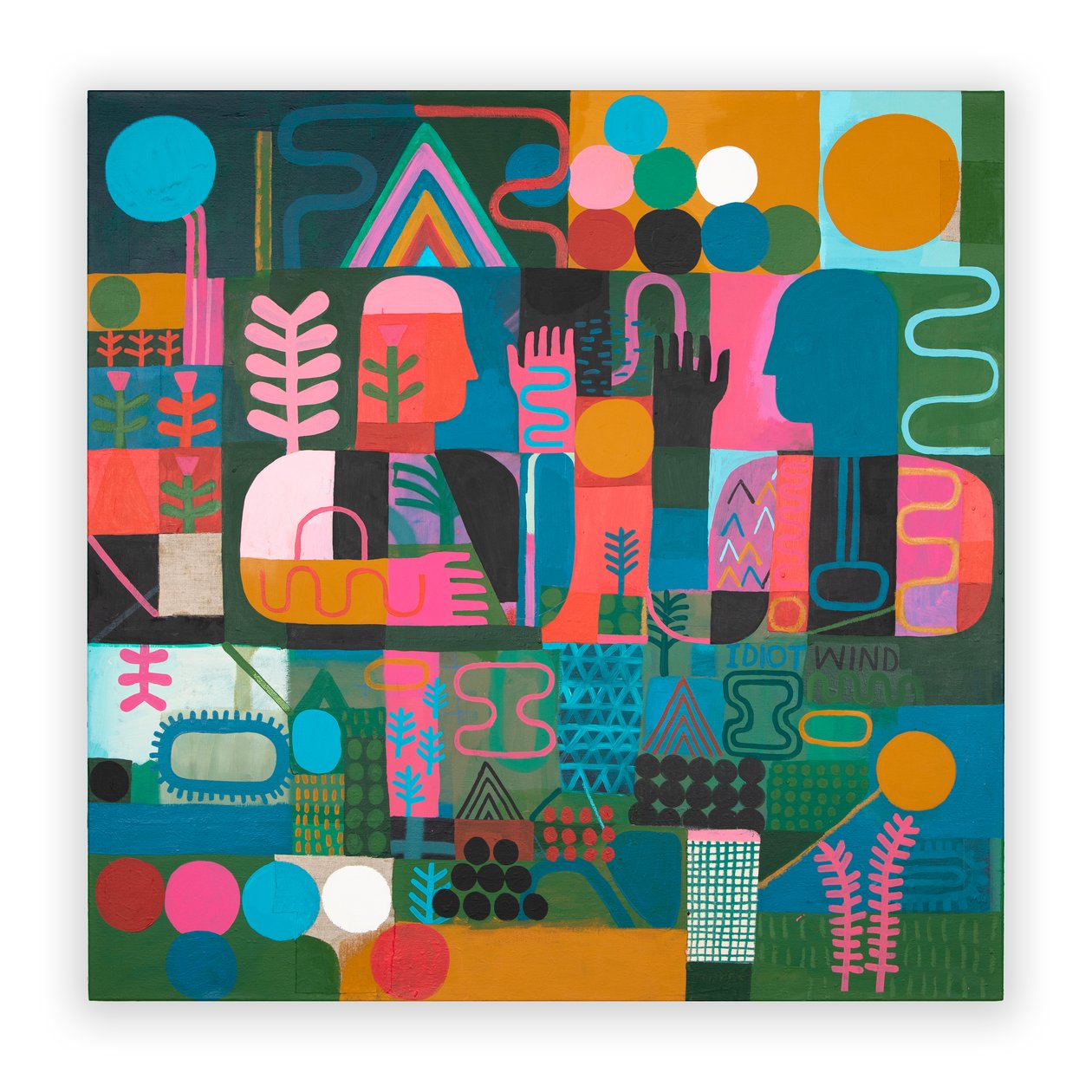 Idiot Wind, 2023 (blandet maling og collage på lærred) af David Shillinglaw
