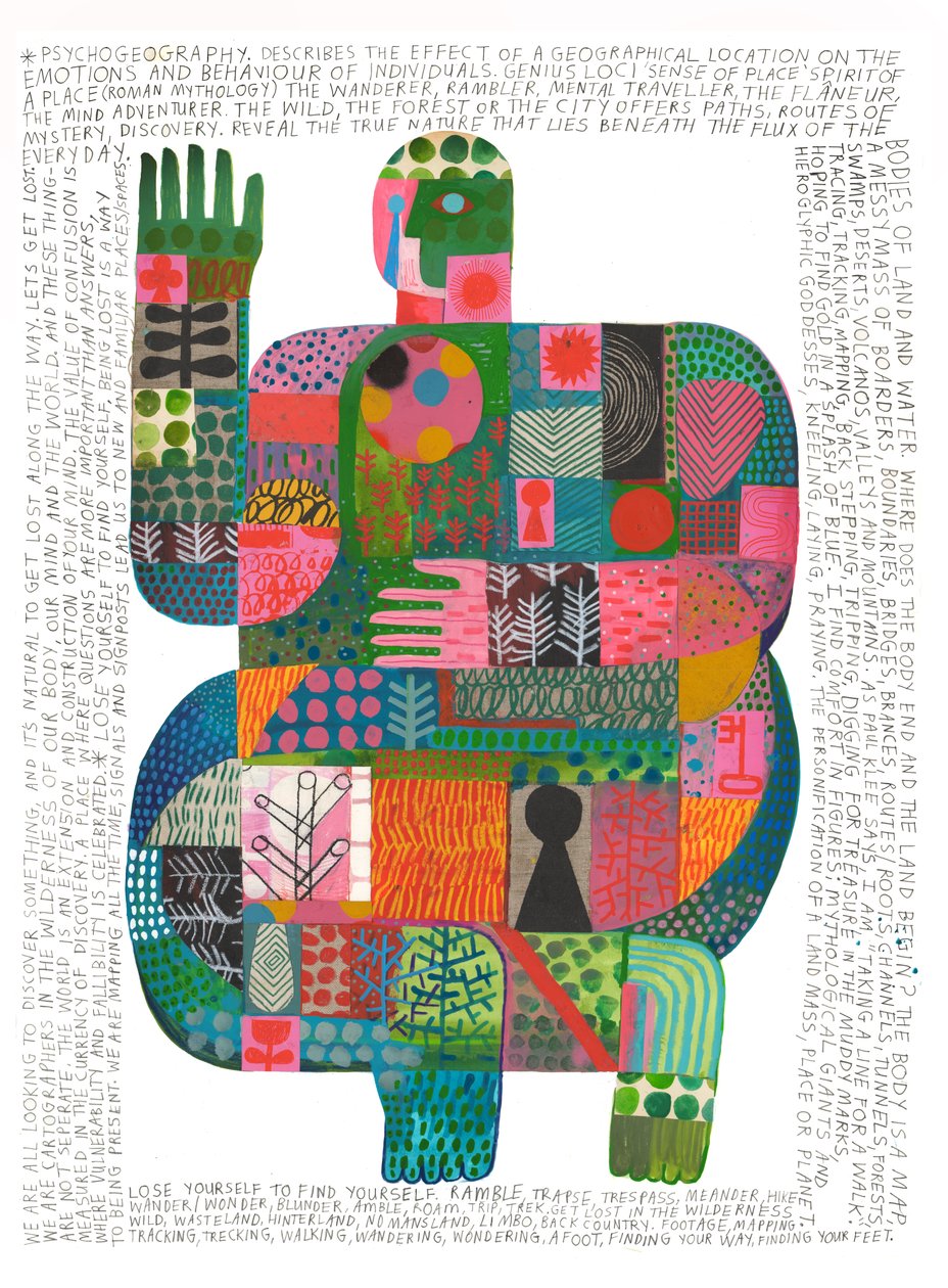 Psykogeografi, 2023 (akryl og blyant på papir) af David Shillinglaw