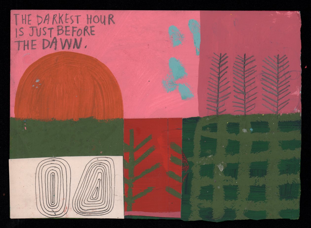 The Darkest Hour Is Just Before The Dawn, 2023 (maling og collage) af David Shillinglaw