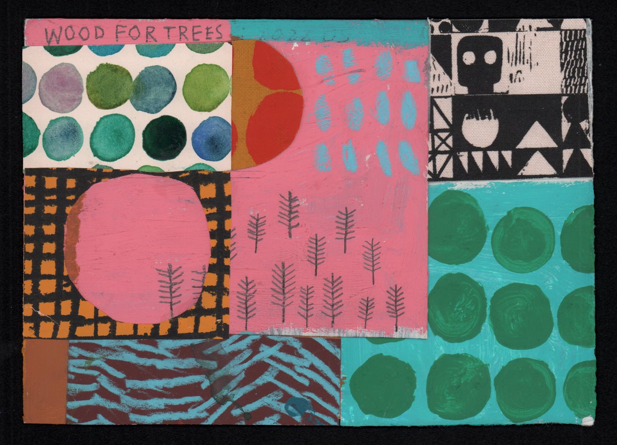 Wood For Trees, 2023 (maling og collage) af David Shillinglaw