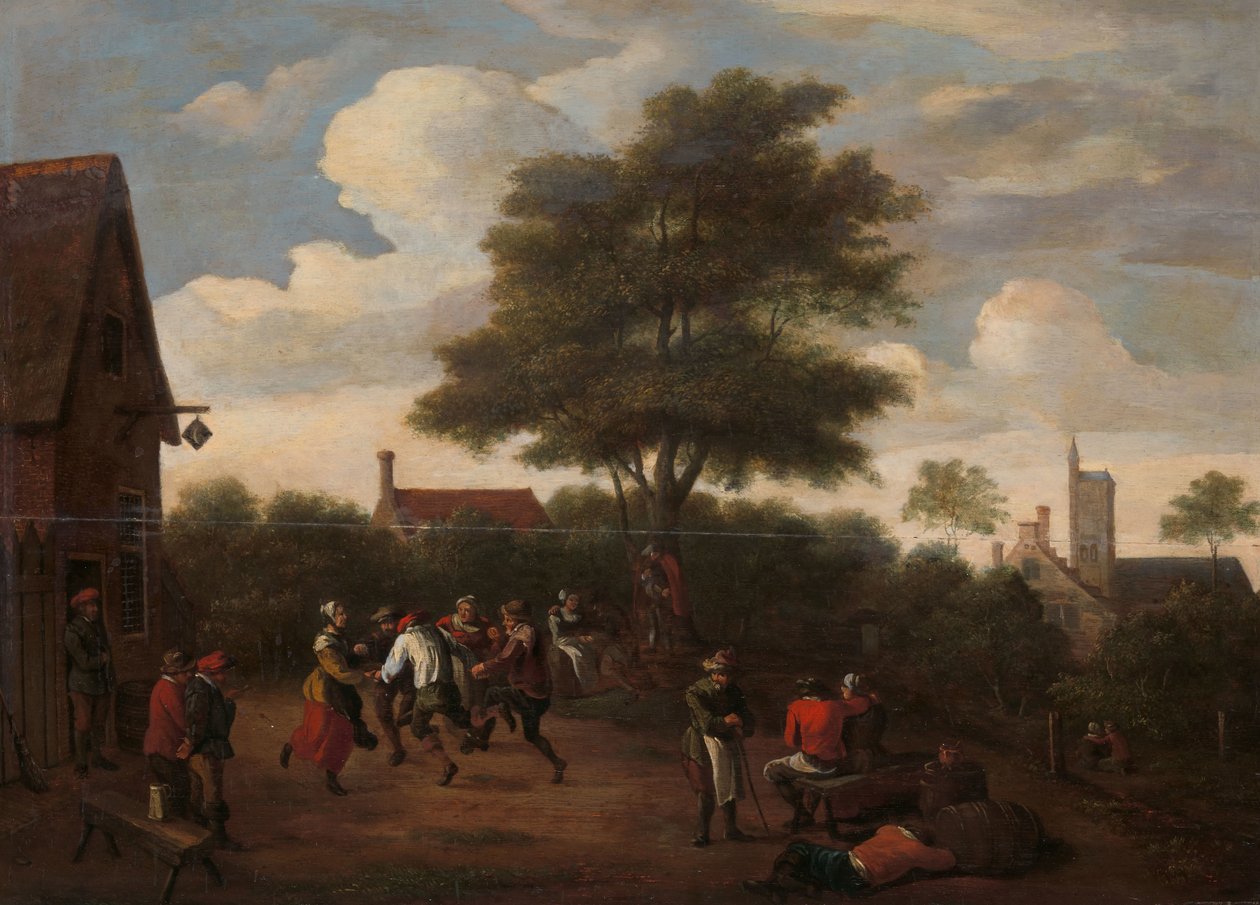 Bønder danser uden for Crescent Tavern af David Teniers (II) (manner of)
