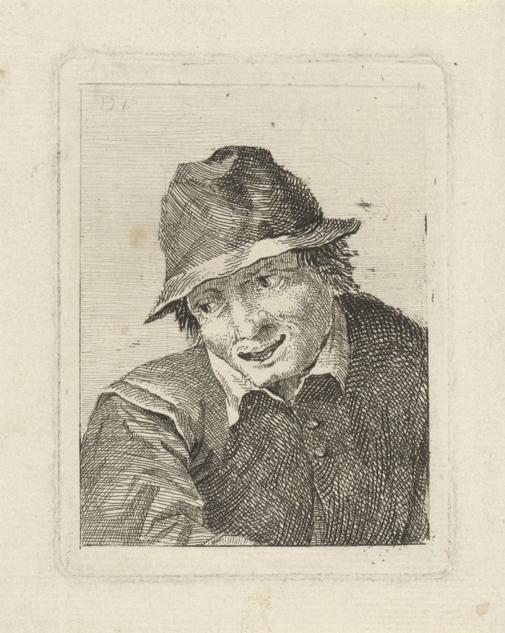 Buste af en mand med hat ser til højre af David Teniers (II)