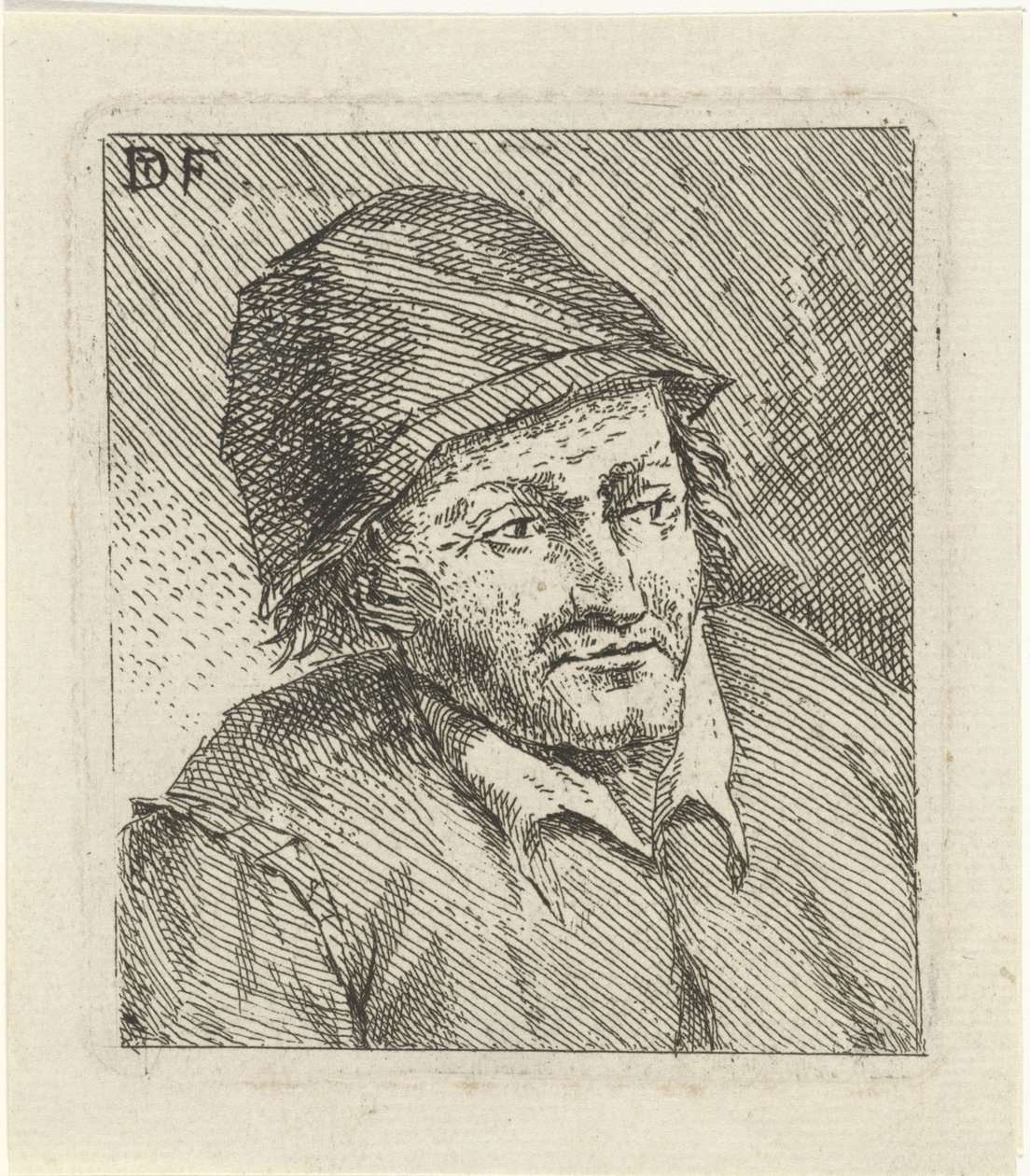 Buste af en mand med hat til højre af David Teniers (II)