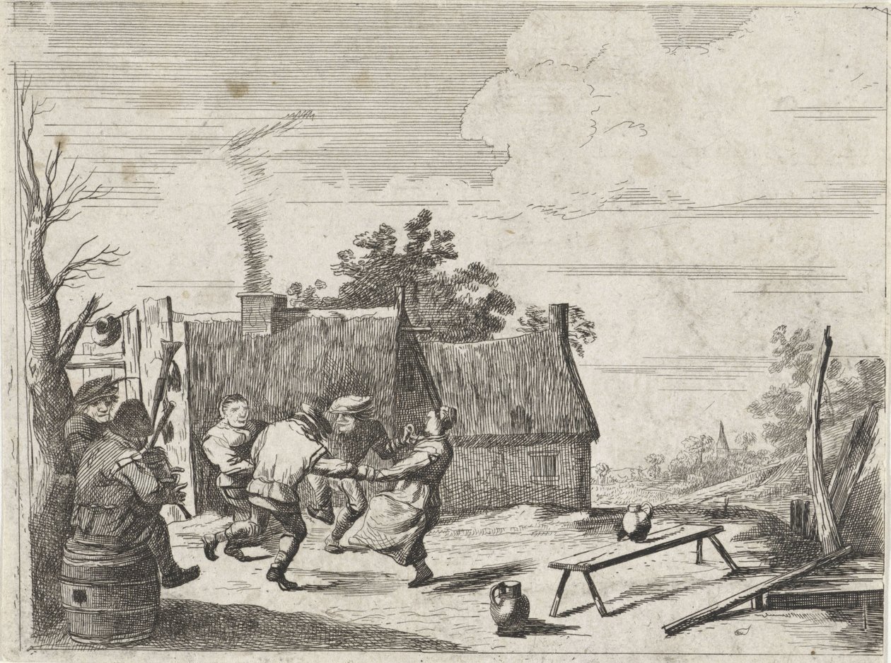 Dansende bønder til to musikeres musik af David Teniers (II)