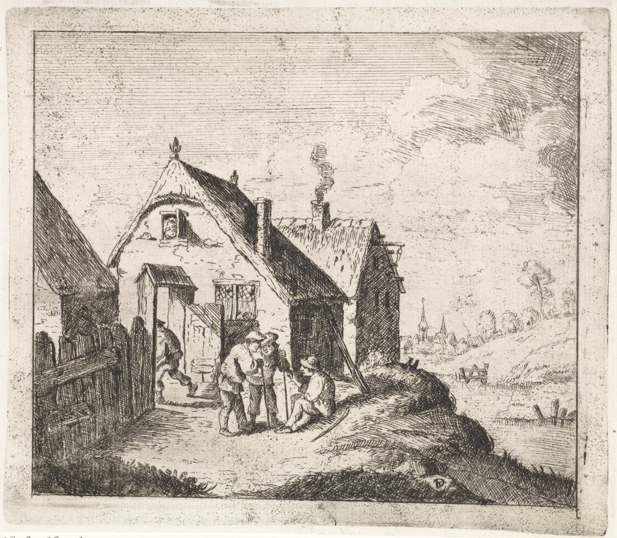 Tre mænd taler i et hus af David Teniers (II)