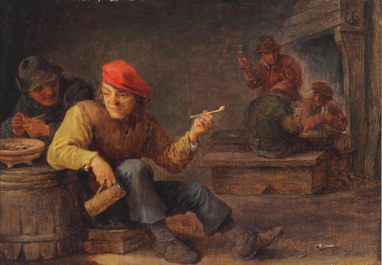 Boors drikker og ryger på en kro af David Teniers the Younger