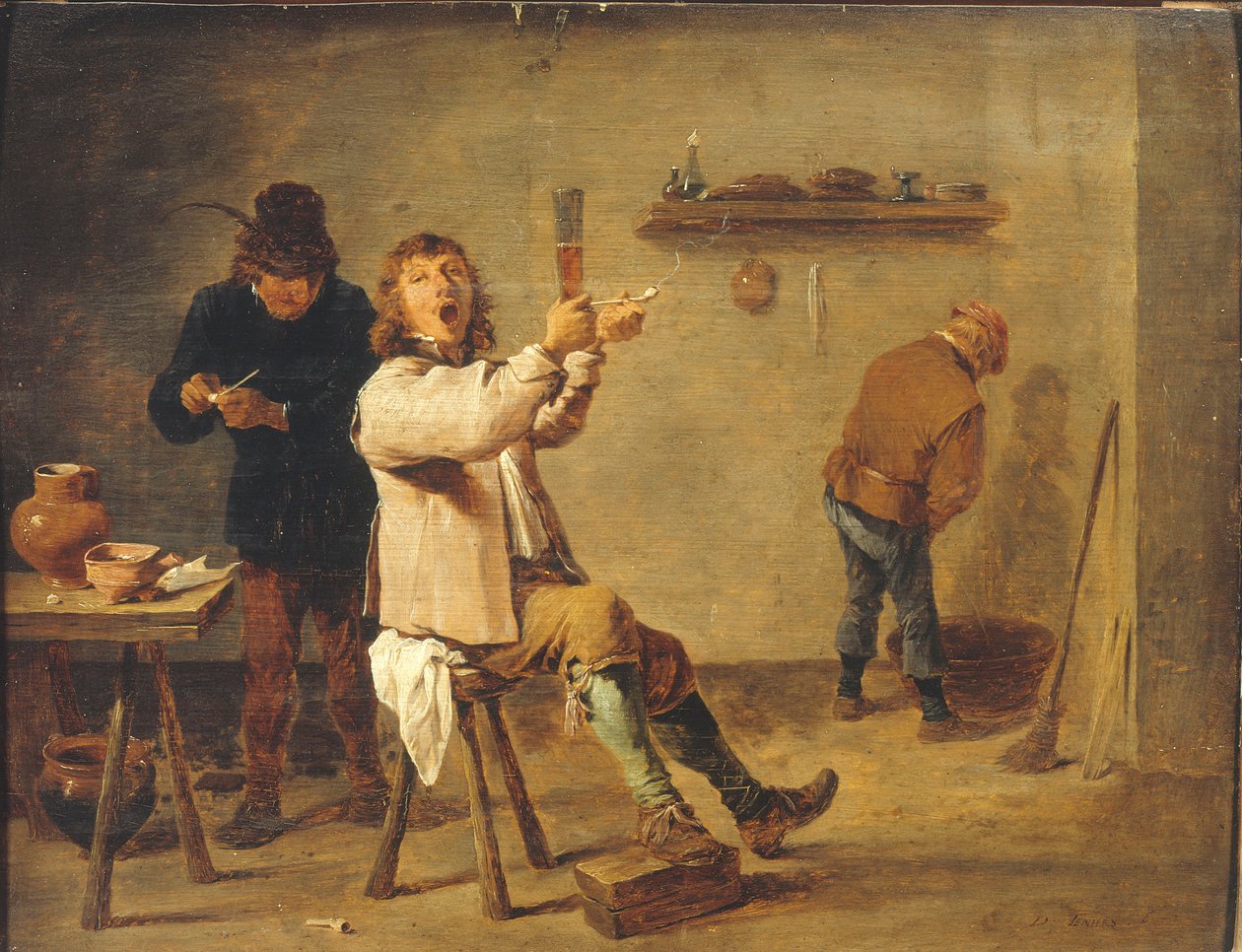 Fransk:  La Chanson à boire Bønder, der drikker på et værtshus af David Teniers the Younger