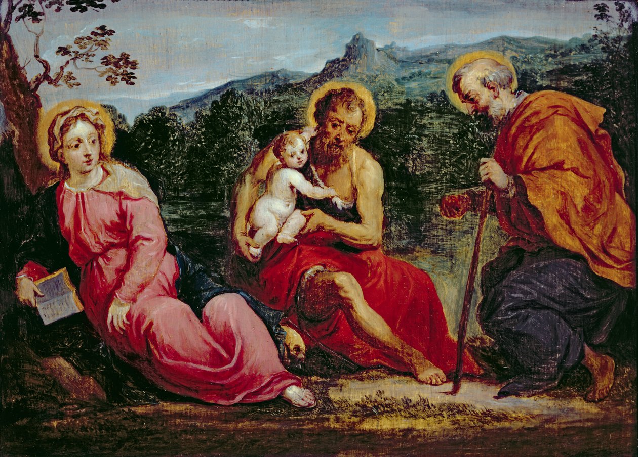 Holy Family og St. John the Baptist, efter en original af Paris Bordone af David Teniers the Younger
