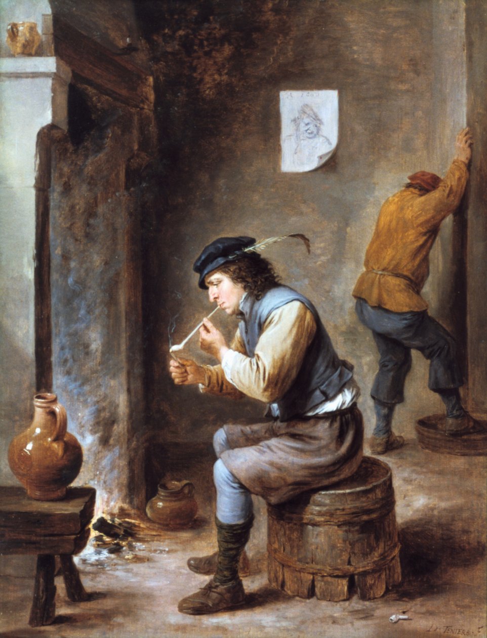 Ryger foran en ild, 1600-tallet af David Teniers the Younger