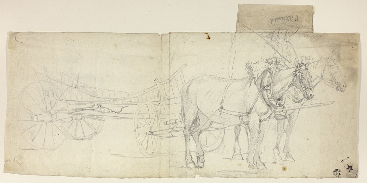 To heste med kusk, der trækker vogn (recto); Skitser af kvinder, der bøjer sig forover (verso) af David Teniers the Younger