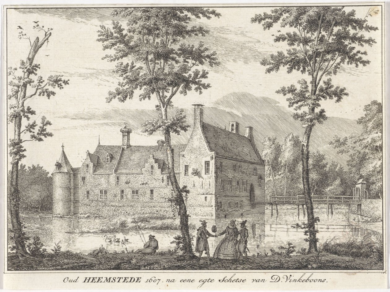 Udsigt over Gamle Heemstede Oud Heemstede 1607. efter en egteskitse af D. Vinkeboons (titel på objekt) af David Vinckboons (I)