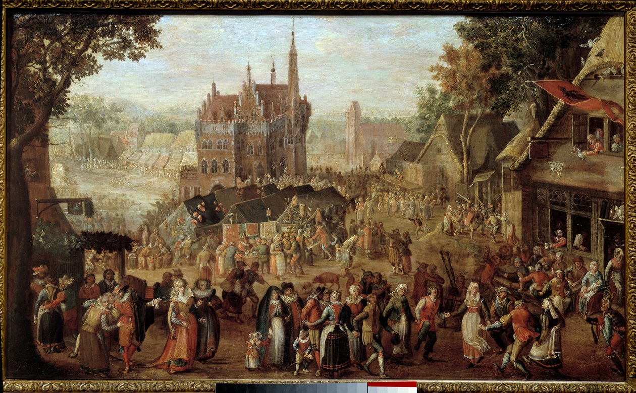 Kermesse i Audenarde (Belgien). Fest foran landsbykirken. Maleri af David Vinckboons (eller Vinckeboons eller Vinkeboons 1576-1629) af David Vinckboons