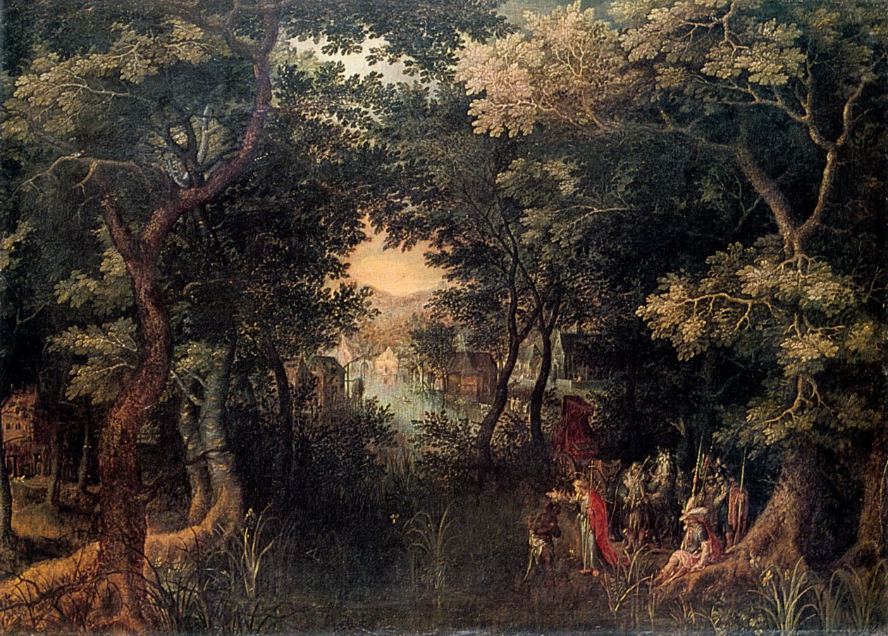 Landskab med apostlen Filip, der døber eunukken, 1590-1632 af David Vinckboons