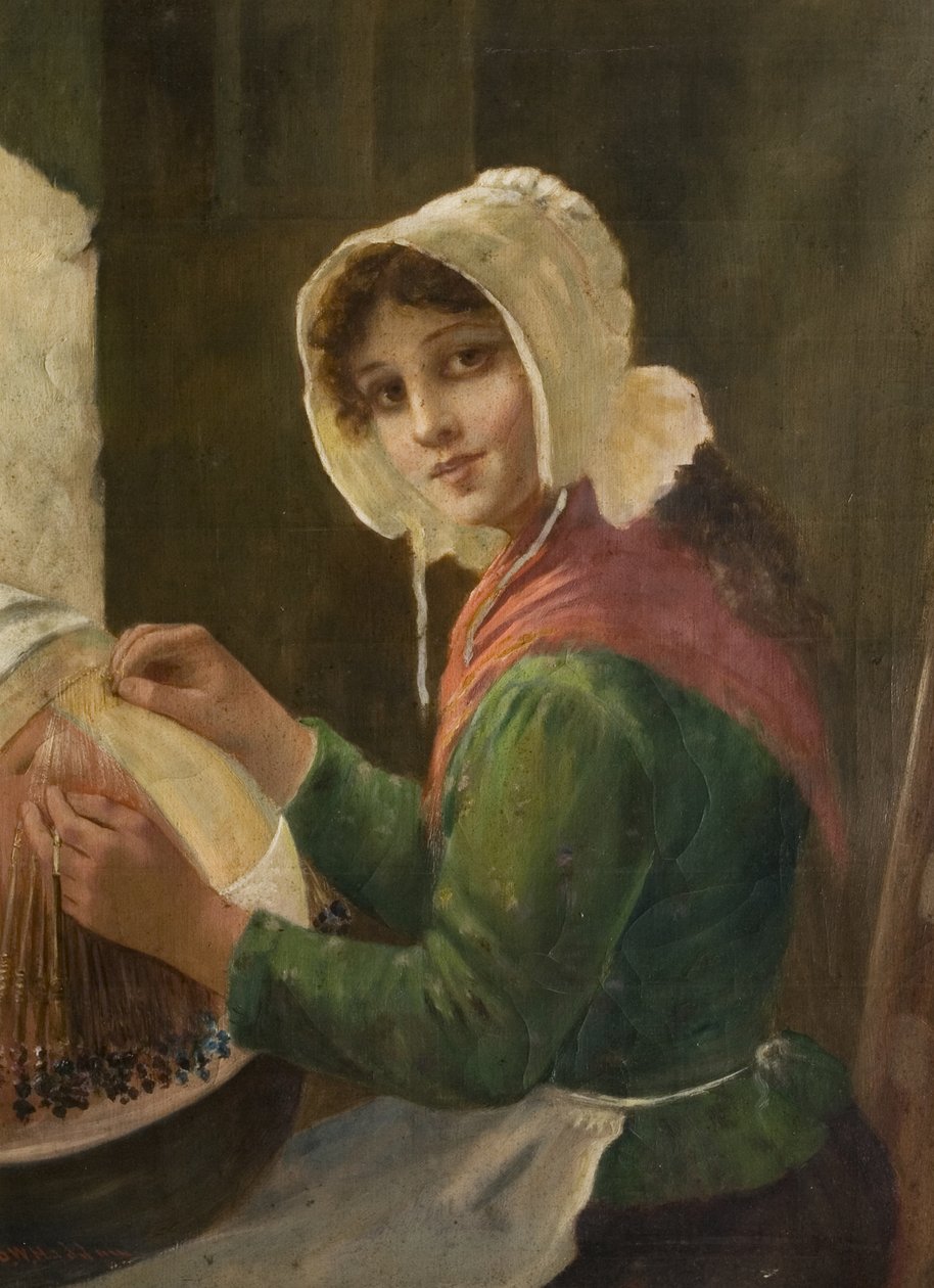 Young Woman Lacemaking, slutningen af det 19.-begyndelsen af det 20. århundrede af David W. Haddon