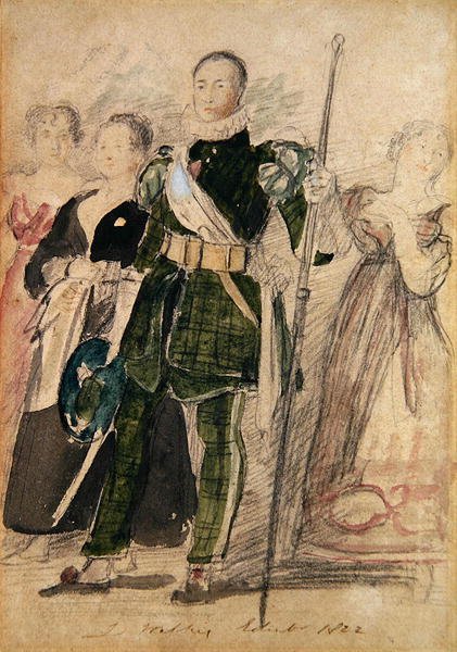 En bueskytte og en gruppe kvinder ved Palace of Holyrood under kongens besøg af David Wilkie
