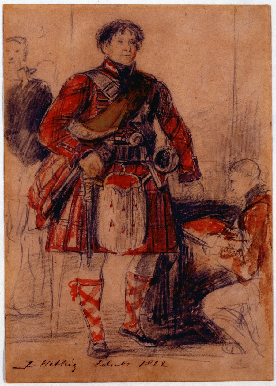 George IV i Highland Dress på Palace of Holyrood, 1822 (kridt og wc på papir) af David Wilkie