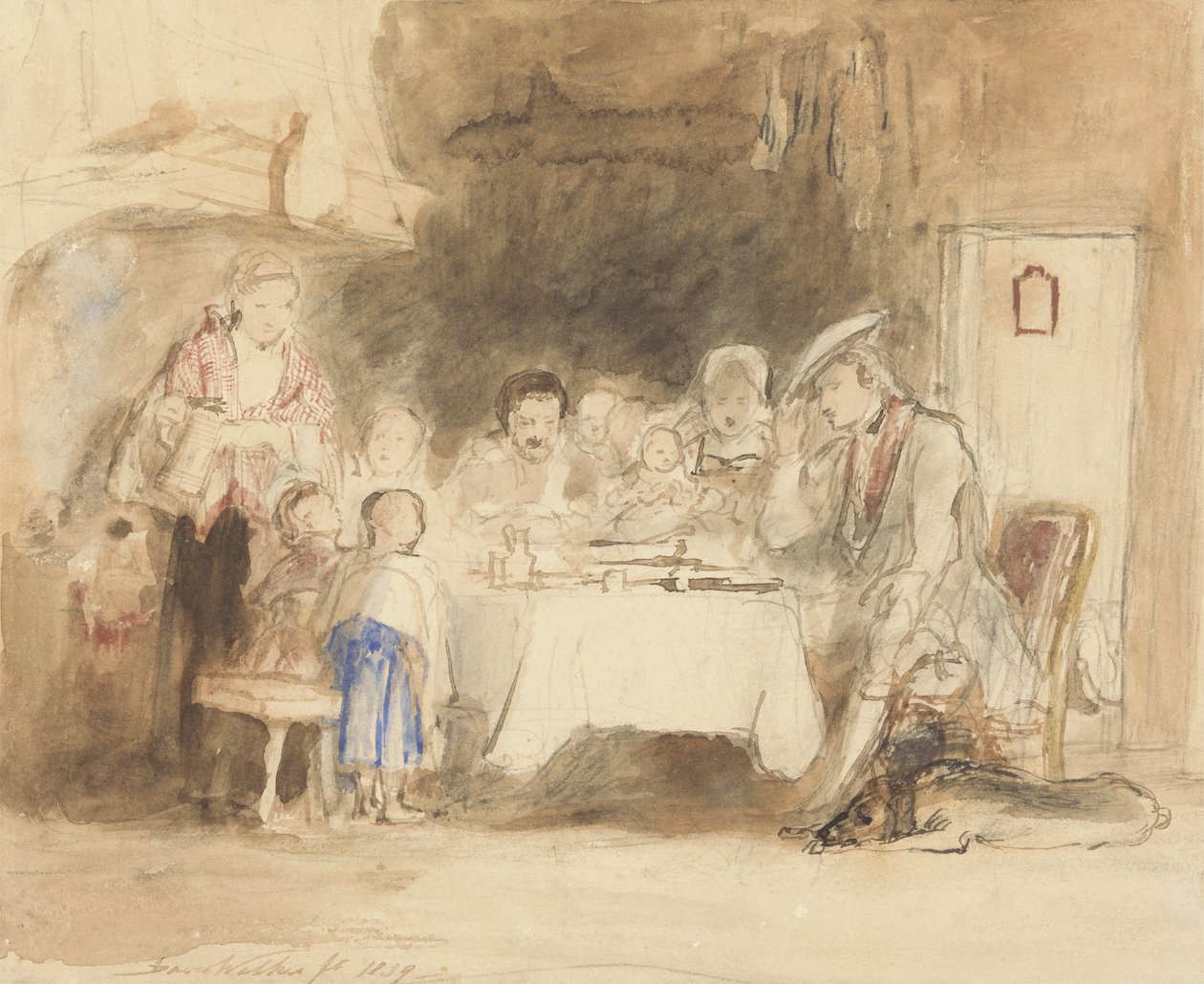 Grace before Meat, 1839 (wc med pen og blæk over grafit på papir) af David Wilkie