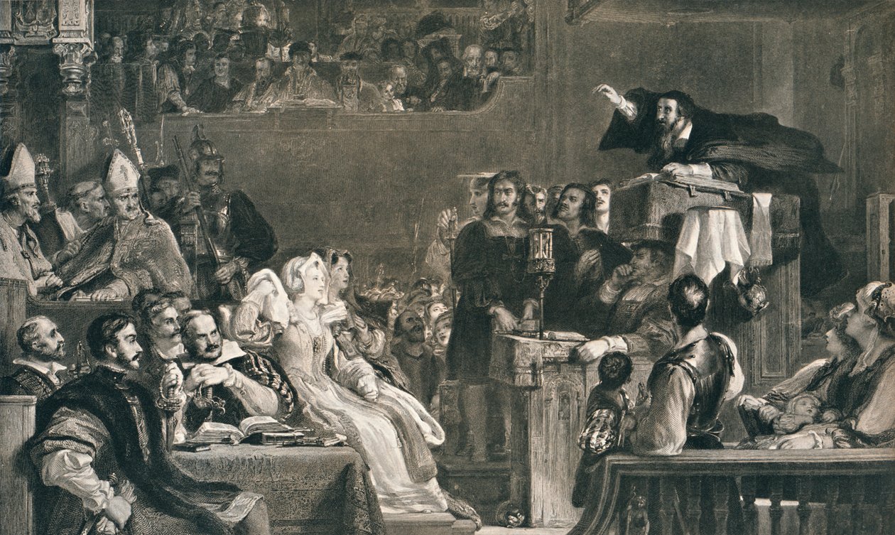 John Knox prædiker for kongregationens herrer, 10. juni 1559, c1827, 1912 af David Wilkie