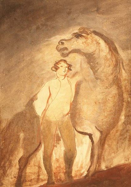 Mand og hest (akvarel på papir) af David Wilkie