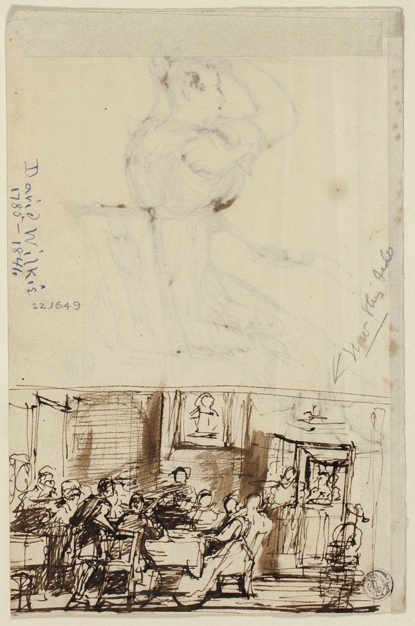 Folk ved et bord (recto) og Study for Cottage Toilet (verso) af David Wilkie
