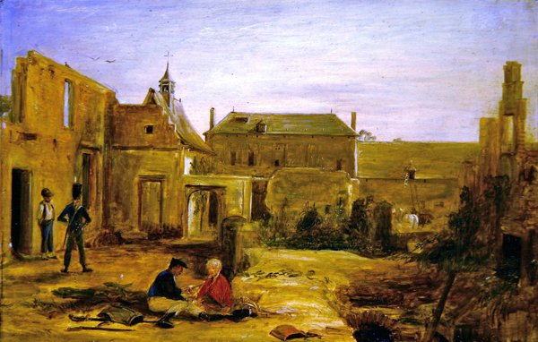Soldater i ruinerne af slottet Hougoumont, Waterloo (olie på lærred) af David Wilkie