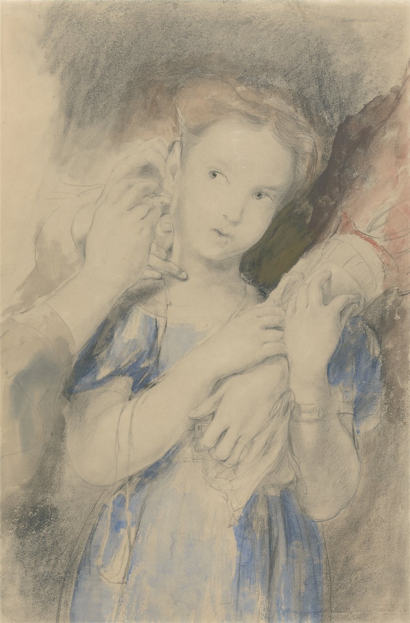 Studie til The First Ear Ring (wc, grafit og kridt på papir) af David Wilkie