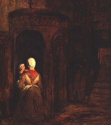 Kvinde med en baby, der knæler ved en skriftestol af David Wilkie