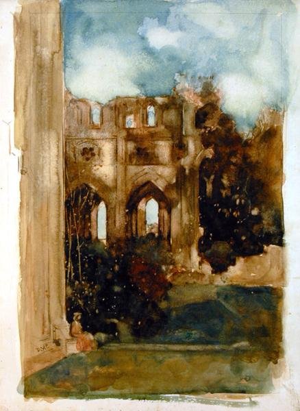 Dryburgh Abbey (akvarel på papir) af David Young Cameron