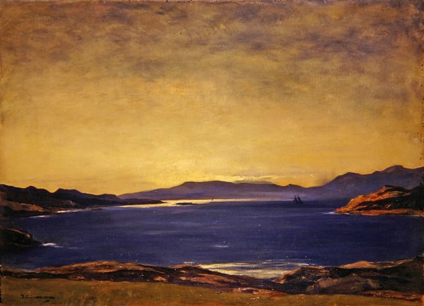 Evening, Firth of Lorn (olie på lærred) af David Young Cameron