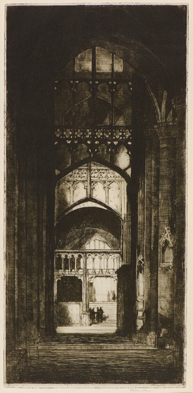 Gloucester Cathedral Interiør (radering) af David Young Cameron