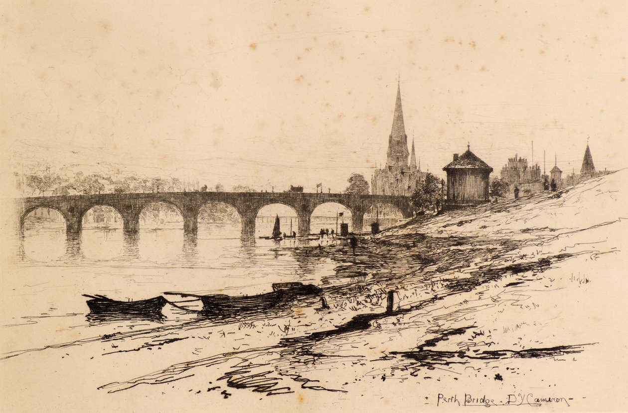Perth Bridge (ætsning) af David Young Cameron