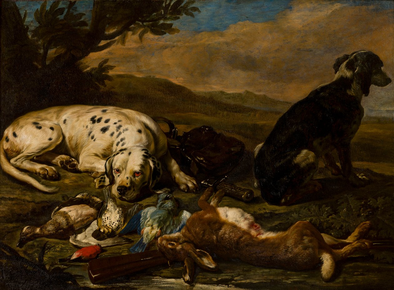 Stilleben baseret på Jagt, ca. 1665-1701 (olie på lærred) af David de Koninck