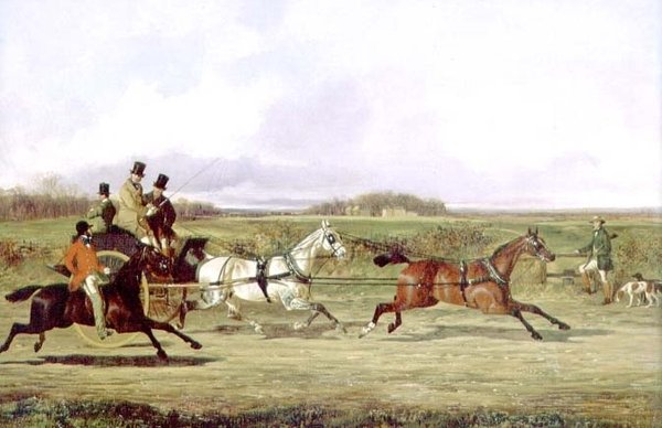 En jæger, der passerer en tandem med en sportsmand af en stil af David of York Dalby