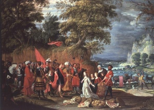 Ofringen af Abigail af David the Elder Teniers