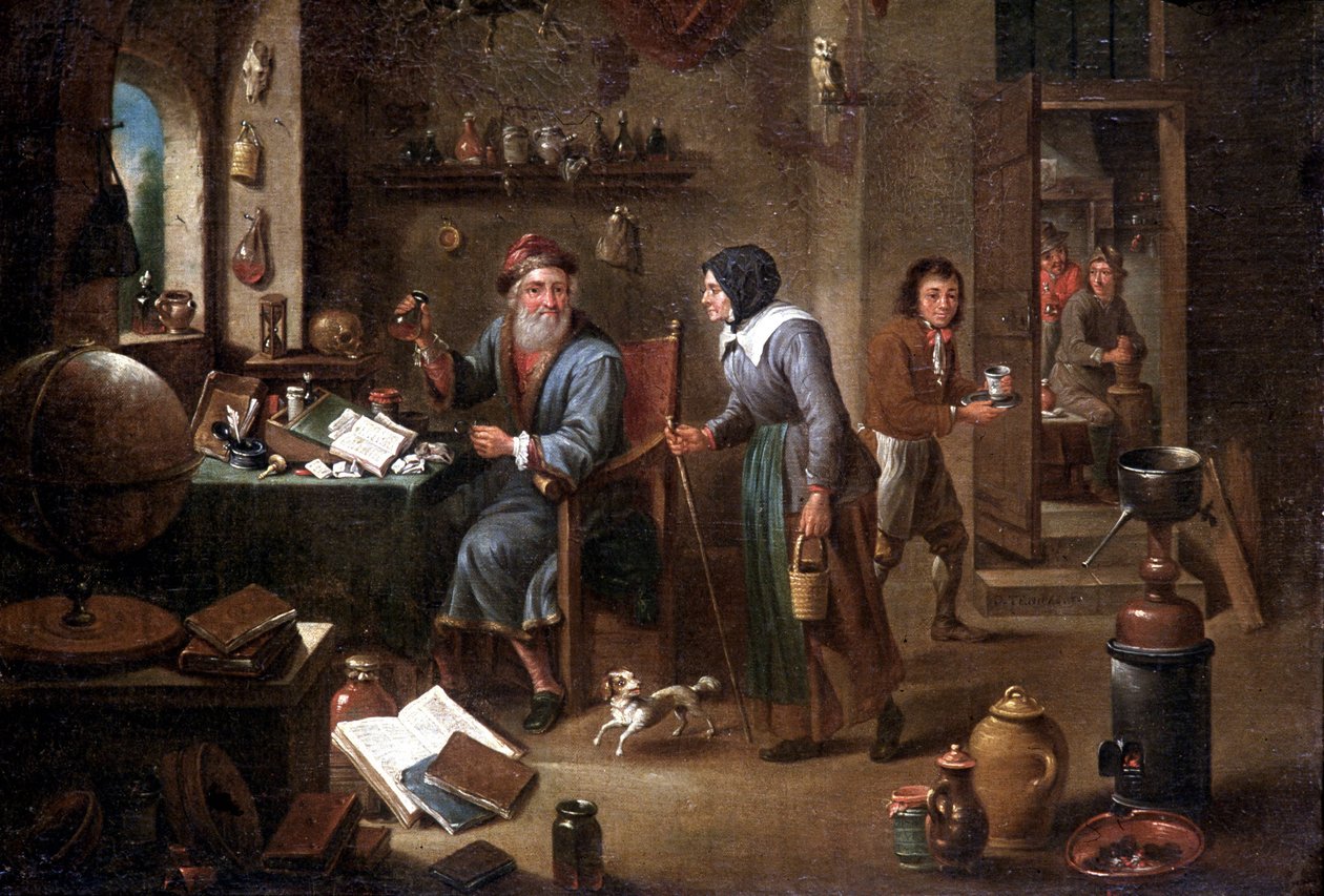 Alkymistens kontor (olie på lærred) af David the Elder Teniers