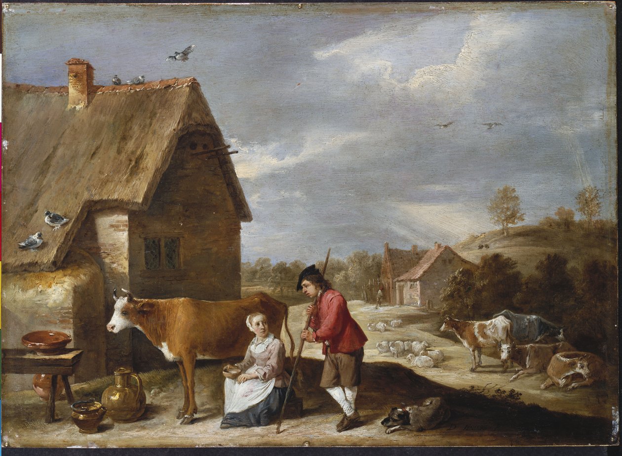 En mælkepige og en hyrde uden for et sommerhus, slutningen af 1640