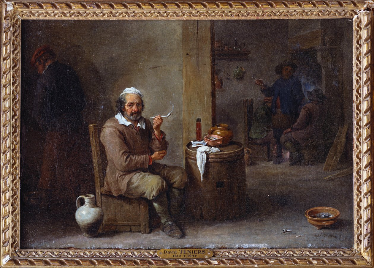 En bonde, der ryger på en kro af David Teniers the Younger