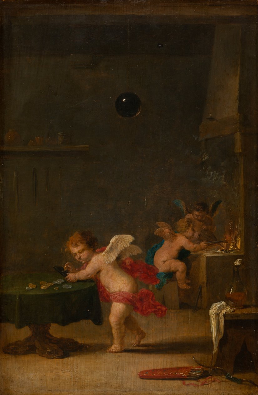Amoretti i en alkymists værksted, ca. 1635-37 (olie på egetræ) af David the Younger Teniers