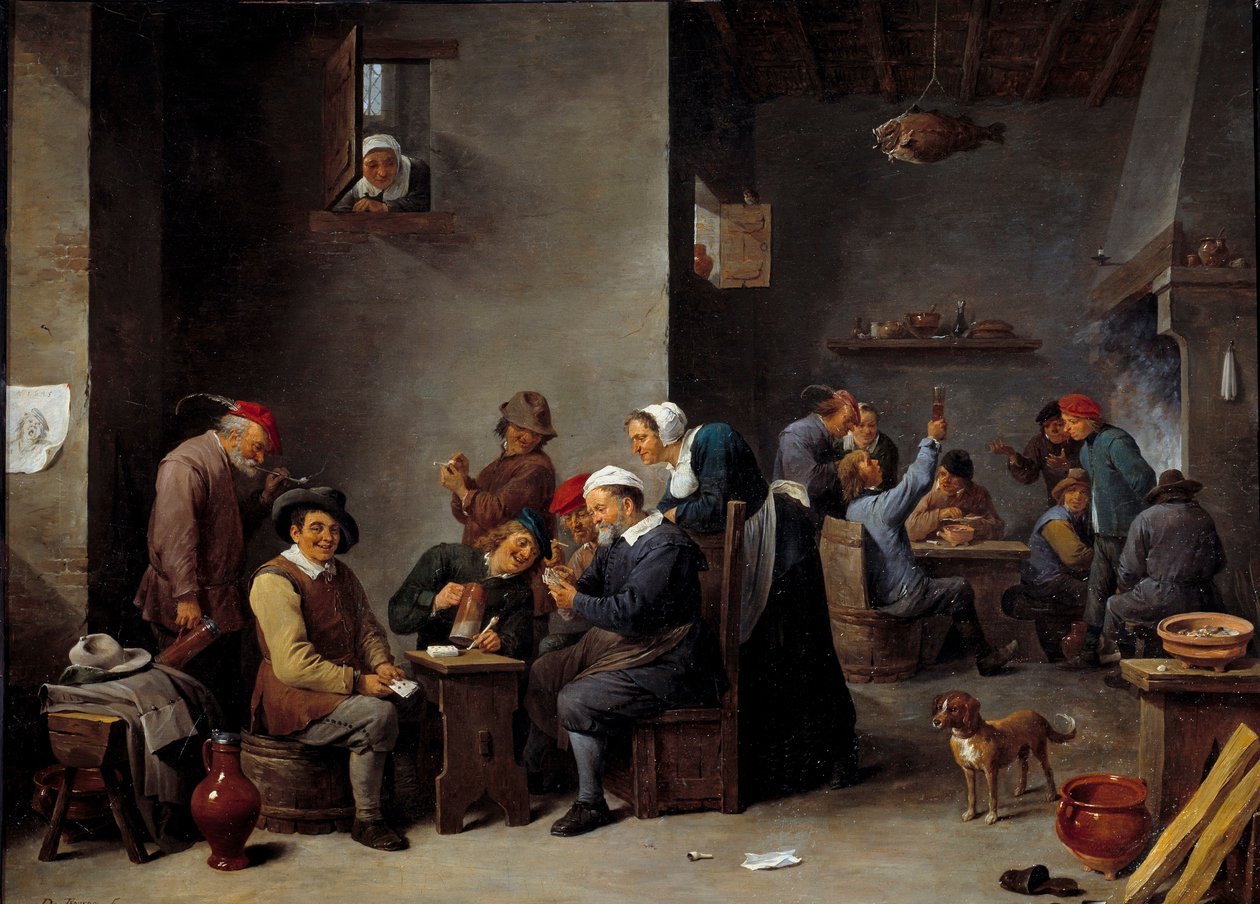 Cabaret interiør. Kortspillet. David Teniers II sagde The Younger (1610 - 1690) Ec. Flamme. af David Teniers the Younger