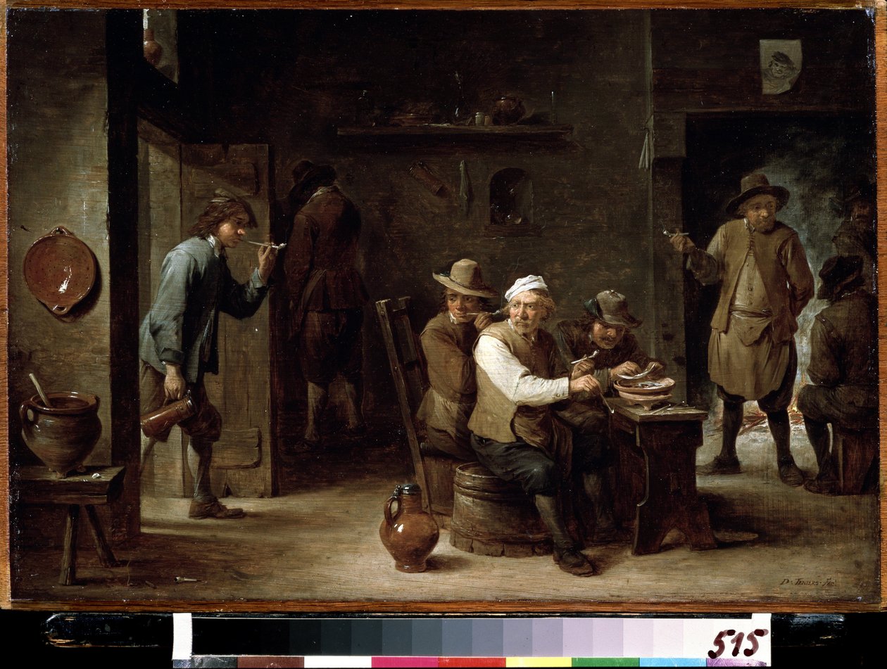 I Værtshuset. Maleri af David Tenier den Yngre (1610-1690). Olie på træ, 36,2 x 52,6 cm, omkring 1640. Flamsk skole, barokkunst. Pushkin Museum of Fine Arts, Moskva. af David Teniers the Younger