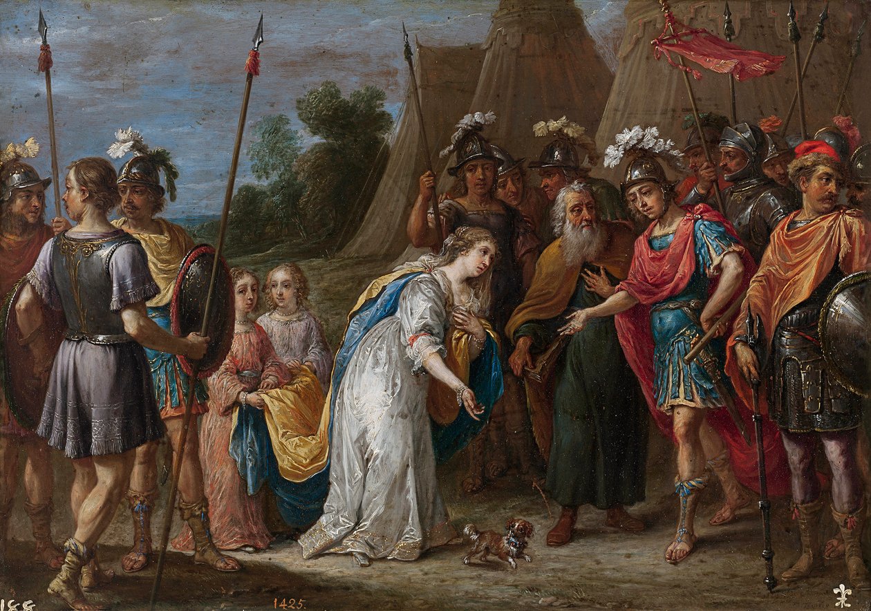 Eustathius går i forbøn til fordel for Armida (Armide) med Godfrey af Bouillon (Godefroy de Bouillon af David Teniers the Younger
