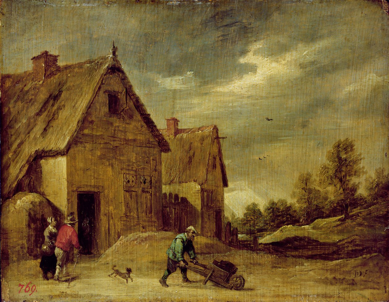 Landmand med trillebør (olie på eg) af David Teniers the Younger